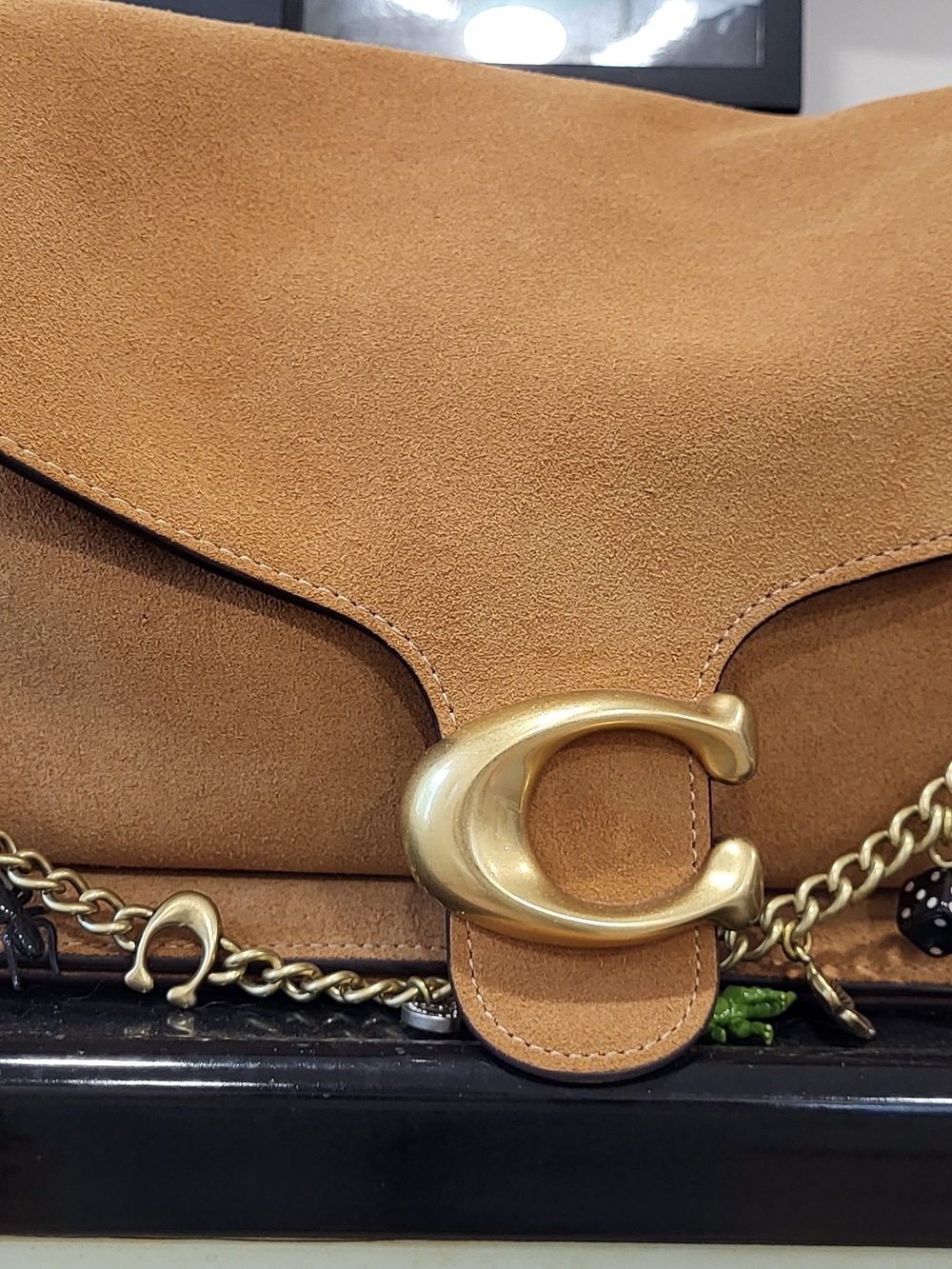Coach Tan Suede Shoulder Bag with Gold 'C' Clasp Tabby 37